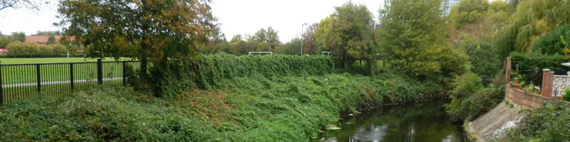 The River Wandle at Earlsfield, with St George's Park on the left: an ideal site for an eight-lane elevated motorway. Click to enlarge