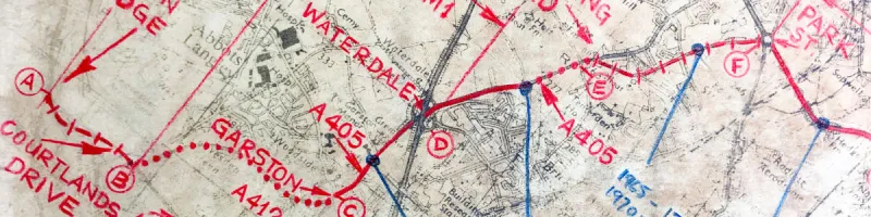 A 1972 plan to upgrade the 1930s North Orbital to a modern superhighway. Click to enlarge