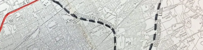 New Secondary Roads labelled "Dagenham Corridor" and "Hornchurch Link" on a GLC planning document. Click to enlarge