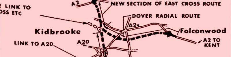 An outline plan of the GLC's Dover Radial Route project from a December 1965 press release. Click to enlarge