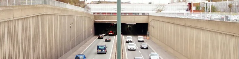 The A2 Rochester Way Relief Road today: a major urban road, but only a shadow of the motorway once planned here. Click to enlarge