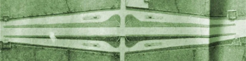 A model of a suggested junction layout for the 1928 London-Brighton motorway. It has toll houses on the sliproads. Click to enlarge
