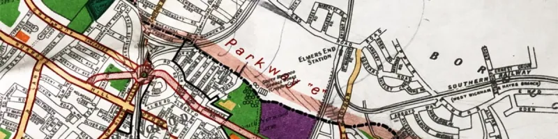Parkway E, protected from development in a 1947 Croydon Borough planning map. Click to enlarge