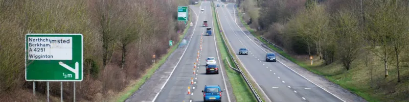 The A41 Tring Bypass today, no longer a motorway, but visibly built to a motorway cross section. Click to enlarge