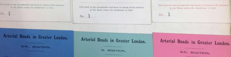 Admission cards issued to attendees of the 1914 Arterial Road Conferences. Click to enlarge