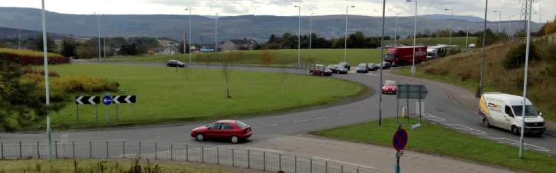 The huge roundabout at Dowlais Top was laid out in 2002 to allow a flyover to be built to continue the expressway west. Click to enlarge