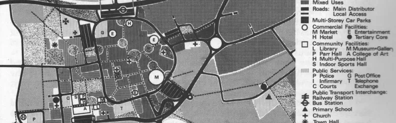 The intended final layout of the town centre in 1991. Click to enlarge
