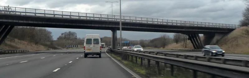 Smithy Lane overbridge spans sliproads to nowhere, complete with chevron signs for the wayward traveller. Click to enlarge