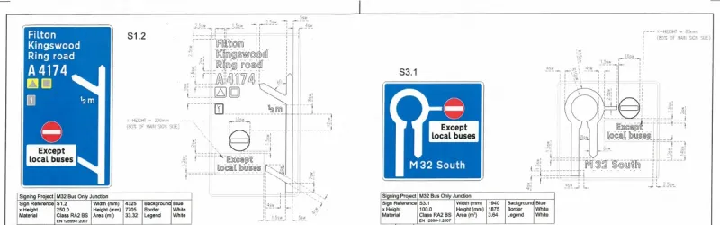 New and unusual signs for the M32's newest junction and the roundabout at the end of the sliproad. Click to enlarge