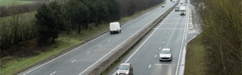 The A50 near Hilton in Derbyshire, surfaced with "whisper concrete". Click to enlarge