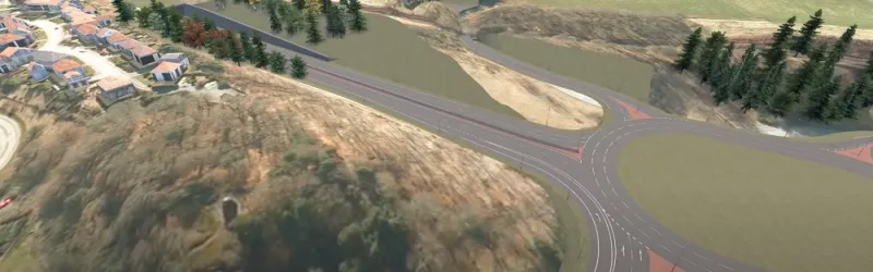 The A9 at Birnam, emerging from an expensive tunnel to stop at a roundabout. Click to enlarge