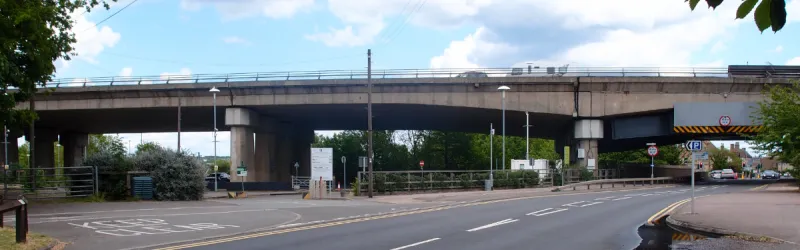 The viaduct at Huntingdon, structurally unsound and propped with steel beams, will be demolished as a matter of urgency. Click to enlarge