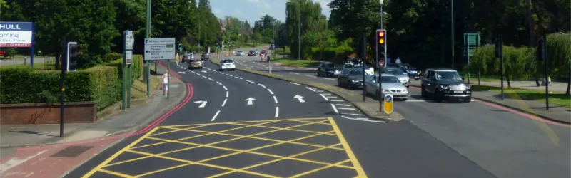 A yellow box on the B4102 Warwick Road in Solihull. Click to enlarge