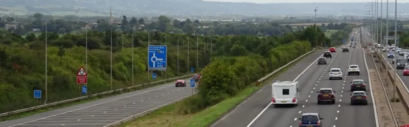 The southbound exit from M5 to M50 today - wider, straighter, and featuring a roundabout. Click to enlarge