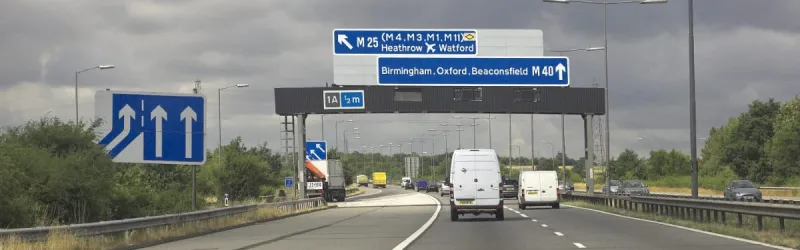 The M40 at Denham, close to its 30km marker where its purpose-built alignment begins. Click to enlarge