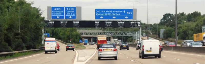 Wisley Interchange from the M25. A brand new sliproad will replace this, leading to a brand new roundabout. Plus ça change. Click to enlarge