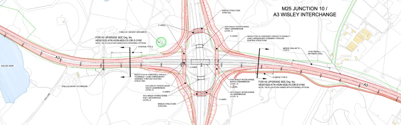 The roundabout now under construction at Wisley. North is to the right. Click to enlarge