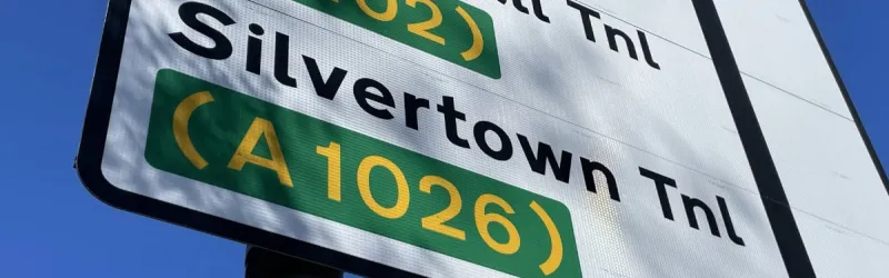 The new Silvertown Tunnel, recently added to a local direction sign in North Greenwich. Click to enlarge