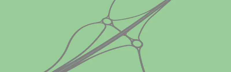 Drawing of a Dumbbell interchange, based on Ashbourne Interchange near Uttoxeter