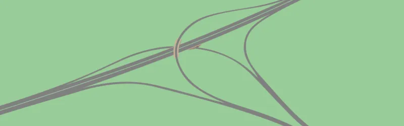 Drawing of a triangle junction, based on Craigton Interchange near Glasgow. Click to enlarge