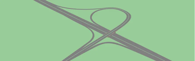 Drawing of a trumpet, based on Edithmead Interchange near Weston-super-Mare. Click to enlarge