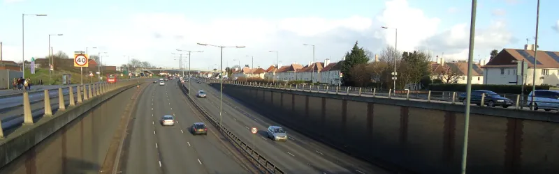 The A406 North Circular Road at Stonebridge Park was widened and grade-separated as part of an aborted major programme of urban road improvements in London in the 1980s and 1990s. Click to enlarge