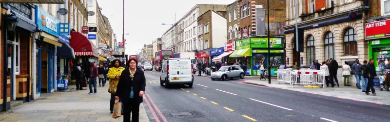 The A10 Dalston High Road, typical of the whole A10 between Central London and the Great Cambridge Road. Click to enlarge