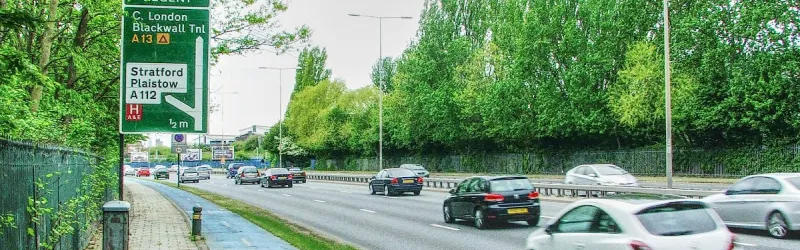 The modern A13 near Beckton - roughly the standard of road envisioned in the late 1960s, but built many decades later. Click to enlarge