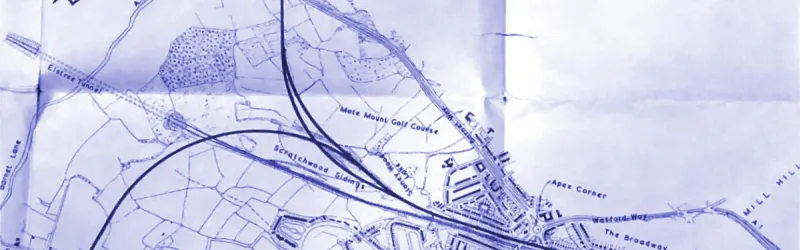 A 1961 plan, accompanying draft legal orders for the M1 Hendon Urban Motorway, showing free-flow links towards the A1. Click to enlarge