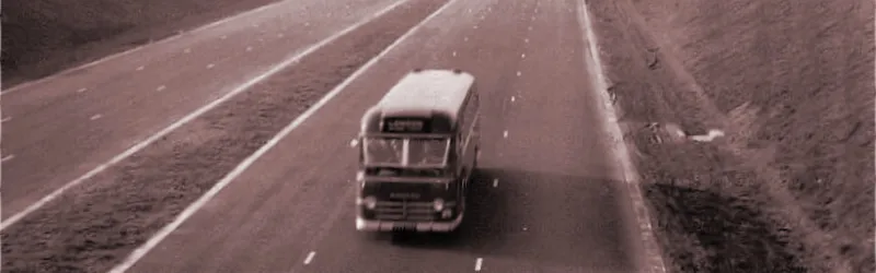 A Midland Red coach on the original section of the M1 in rural Bedfordshire in March 1960. Click to enlarge