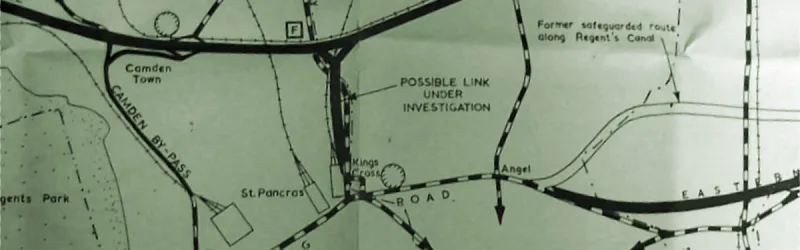 A 1967 GLC plan shows a "possible link" from the North Cross Route to Kings Cross. Click to enlarge