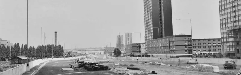 The M41 West Cross Route under construction. It started just behind the camera and ended at the flyover visible in the distance. Click to enlarge