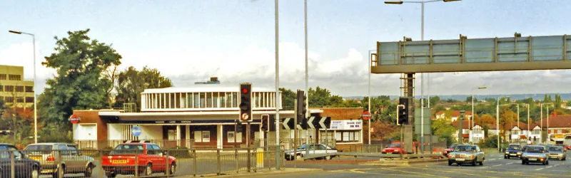 Hanger Lane Gyratory in 1993 - a big junction that makes the most of the A40 tunnel, but probably not the one originally planned. Click to enlarge