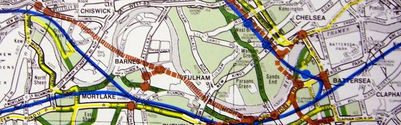 Ringway 2 on the sly? A 1988 diagram showing a new route from Chiswick to Wandsworth in brown. Click to enlarge