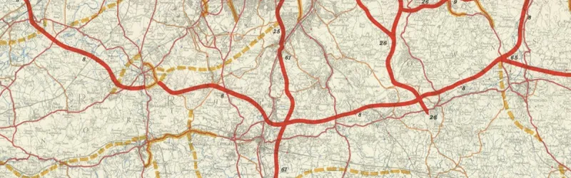 Bressey's South Orbital Road, recognisably the origin of the modern M25. Click to enlarge