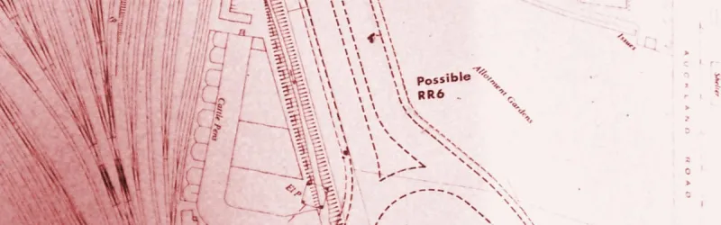 A dashed line for a "Possible RR6", optimistically appearing on a 1973 plan of the M11 in Leyton. Click to enlarge
