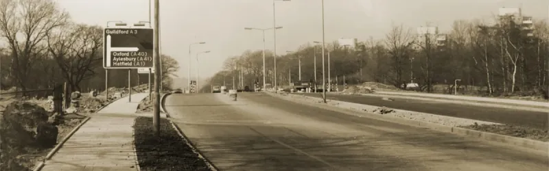 The traffic lights at Roehampton Lane, seen in 1968 shortly after installation. Click to enlarge