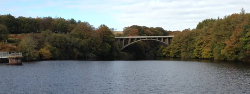 The bridge over Nant Hir reservoir, built without setting foot in the water. Click to enlarge
