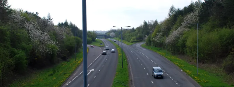 The Redditch cloverleaf, as sort-of seen from a footbridge nearby. Enormous, low-lying junctions are not easy to photograph. Click to enlarge