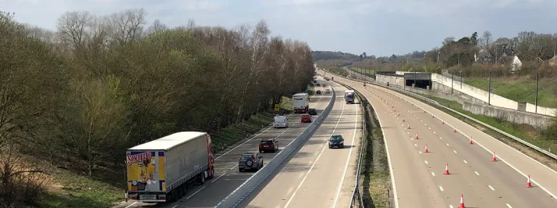 The M20 at Harrietsham on Tuesday 26 March, with the Operation Brock contraflow in operation. Click to enlarge