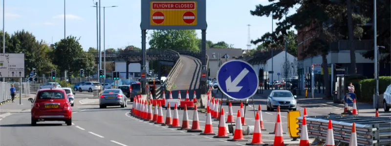Keeping traffic off the flyover pushes it onto the roundabout below. Click to enlarge