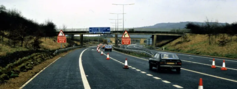 Work in progress to repaint the junction with single-lane sliproads, seen here from the M50 eastbound approach. Click to enlarge