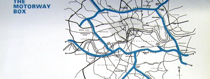 An outline map from "Motorways for London", showing the typical level of detail in GLC publicity from the late 1960s. Click to enlarge