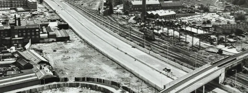 The M41 West Cross Route shortly before opening to traffic. It never gained its intended number, M14. Click to enlarge