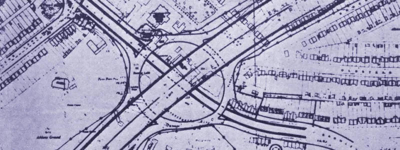 The interchange with the A21, as it appeared in the Lewisham Mercury who claimed to have "smuggled" the plans out of County Hall. Click to enlarge
