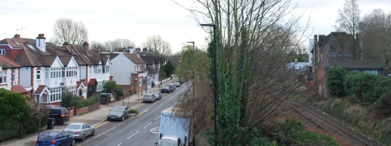 Sutton Court Road, running beside the railway on one edge of the "Chiswick Triangle". This whole street would have been lost to Ringway 2. Click to enlarge