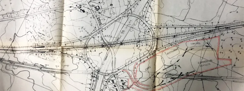 A mid-1960s plan for Chevening Interchange, now M25 J5, complete with service area. Click to enlarge