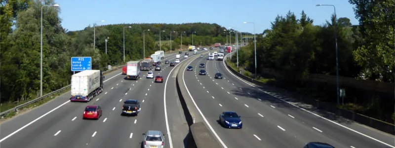 The M25 at Chorleywood, built as part of the North Orbital Road and since widened to carry four lanes instead of three. Click to enlarge