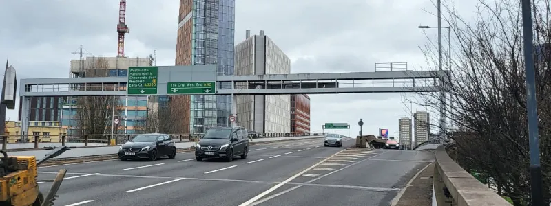 The Westway today, now part of the A40, at the Wood Lane interchange. Click to enlarge
