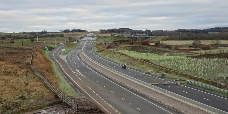 Parkhill junction, just east of the Don crossing, with the road beyond now open to traffic. Click to enlarge